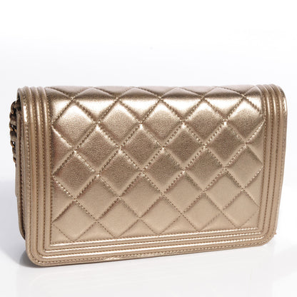 Chanel Metallic Lambskin Quilted Boy Wallet On Chain WOC Gold 3 of 9