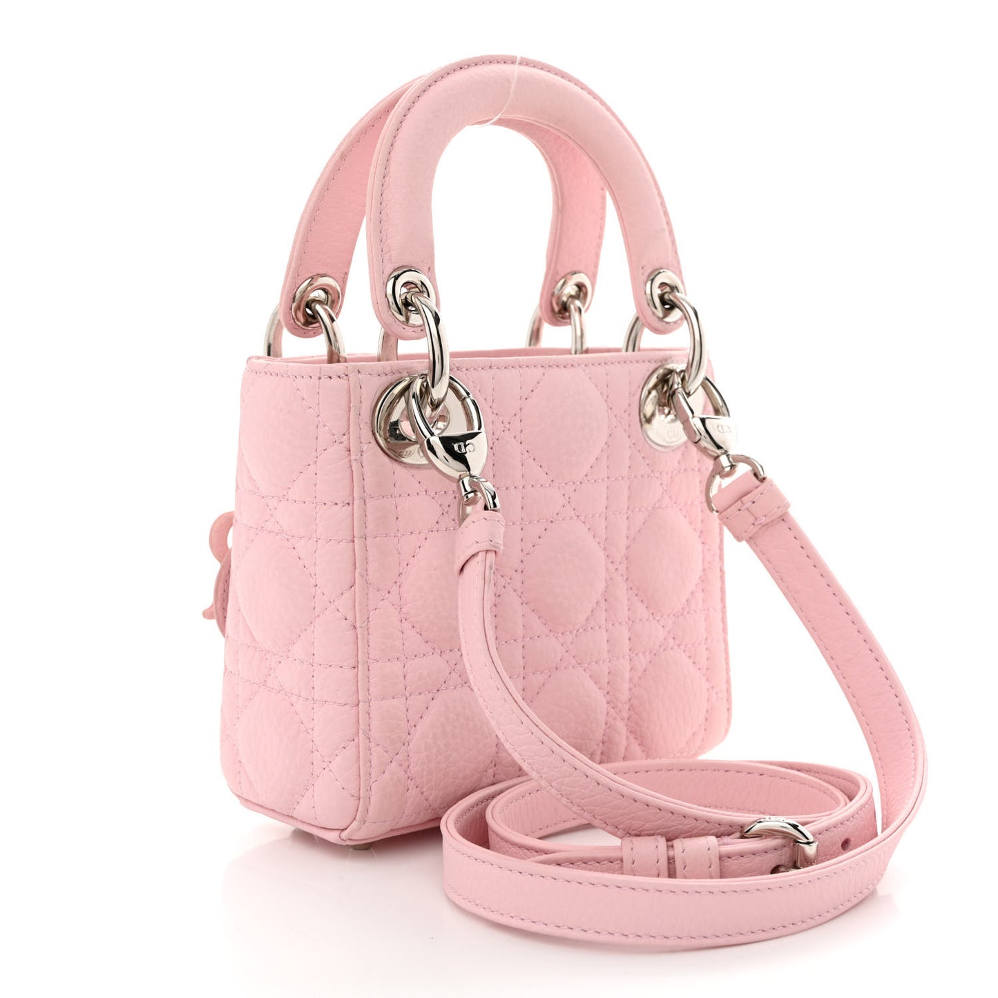 Grained Calfskin Cannage Nano Lady Dior Rose Clair