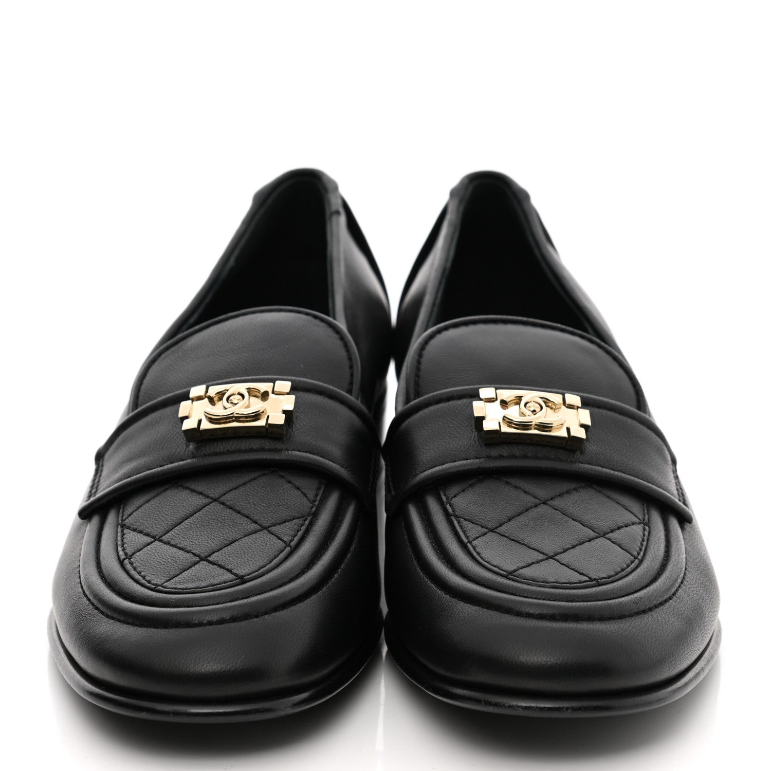 Chanel Lambskin Quilted Boy Loafers 36.5 Black 2 of 11