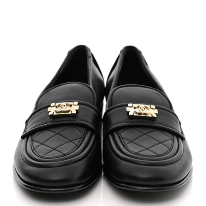 Chanel Lambskin Quilted Boy Loafers 36.5 Black 2 of 11
