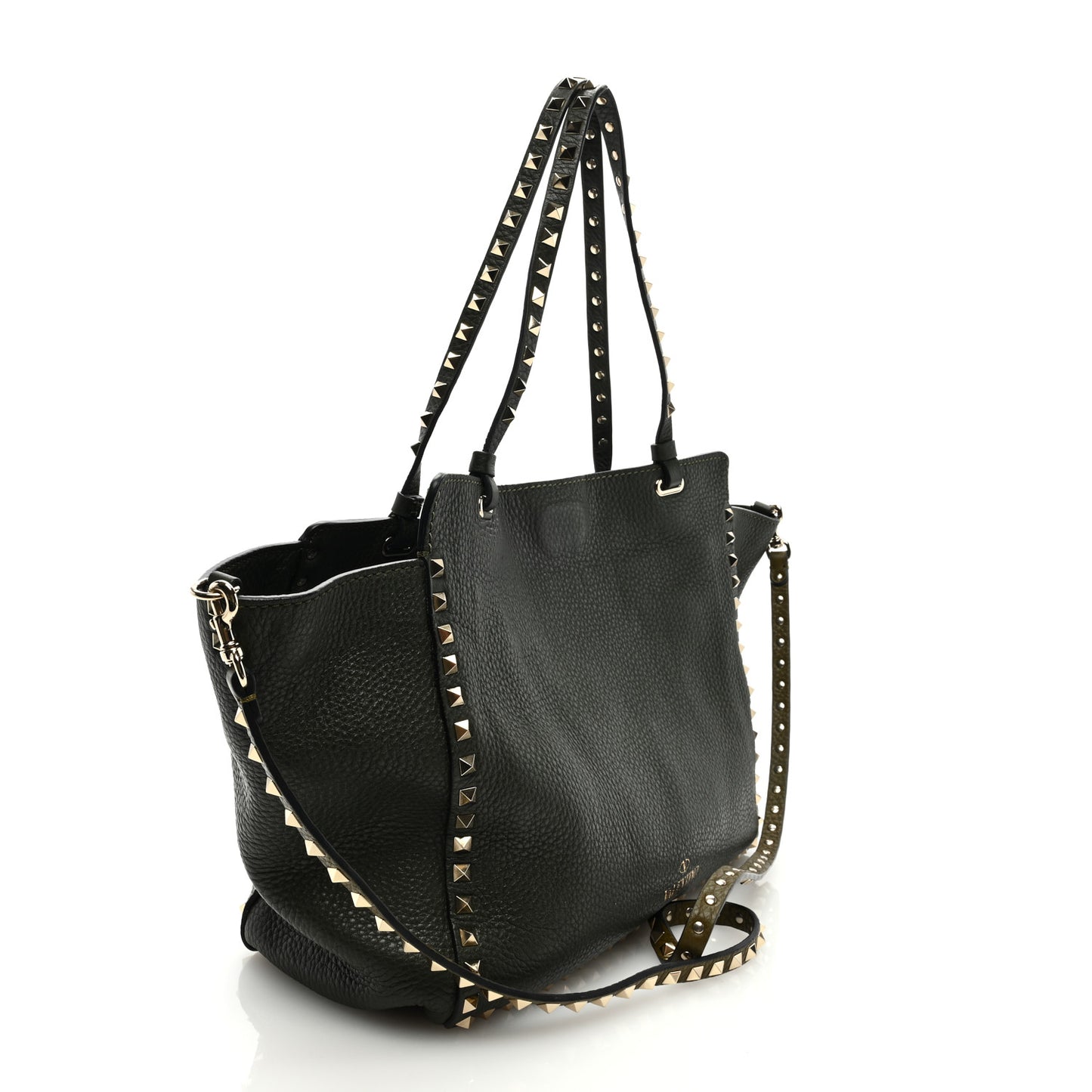 Pebbled Calfskin Medium Rockstud Tote Army Green