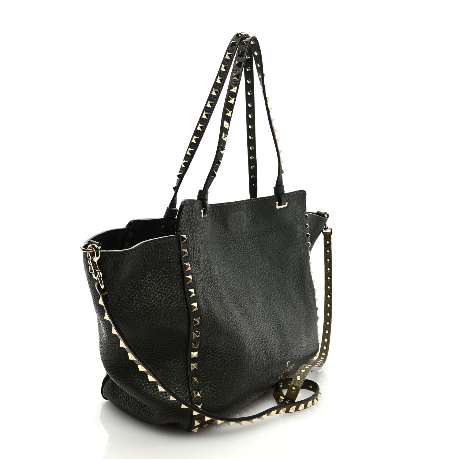 Valentino Garavani Pebbled Calfskin Medium Rockstud Tote Army Green 3 of 8