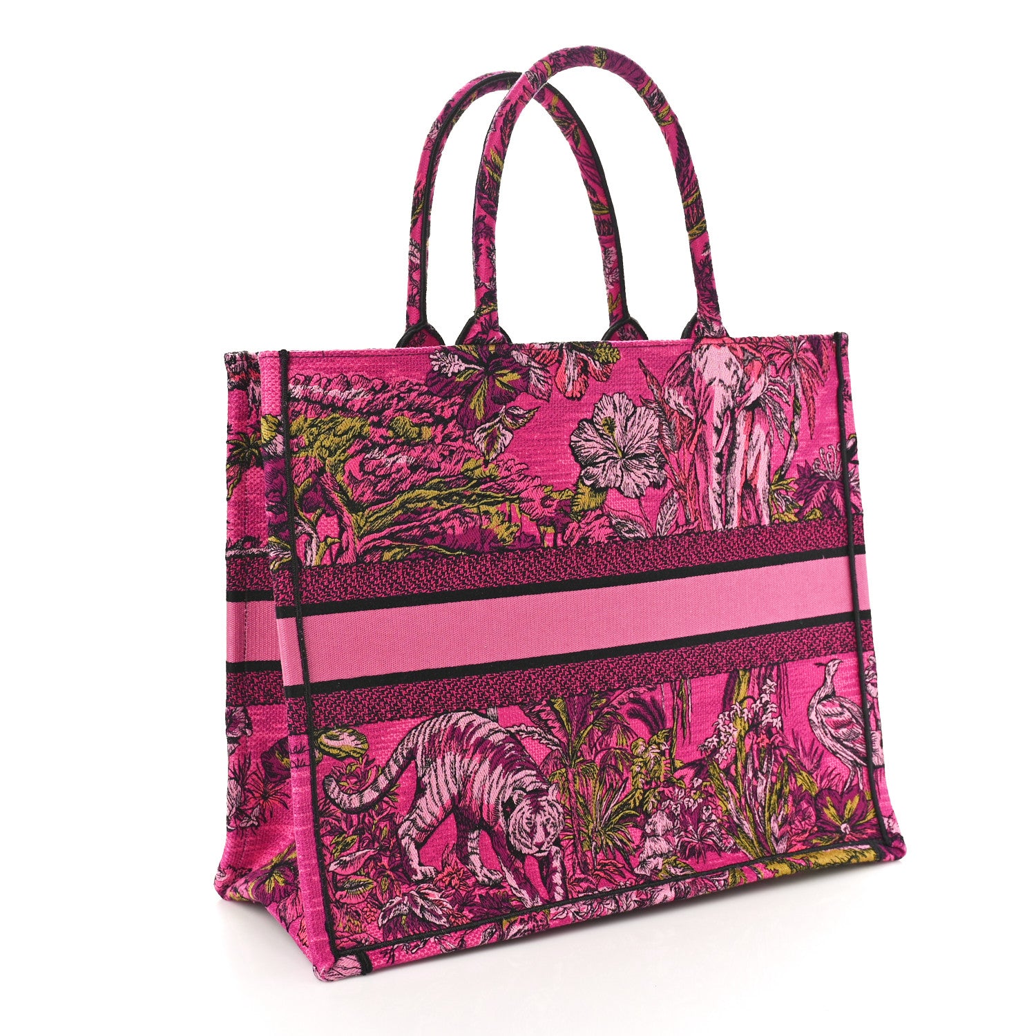 Christian Dior Canvas Embroidered Large Toile de Jouy Voyage Book Tote Fuchsia Multicolor 3 of 8