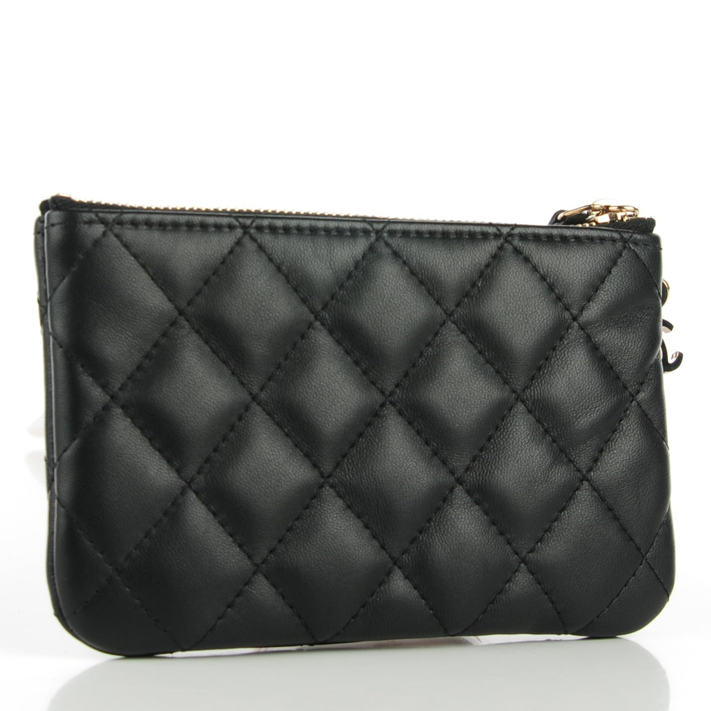 Lambskin Quilted Zip Casino Coin Purse Black