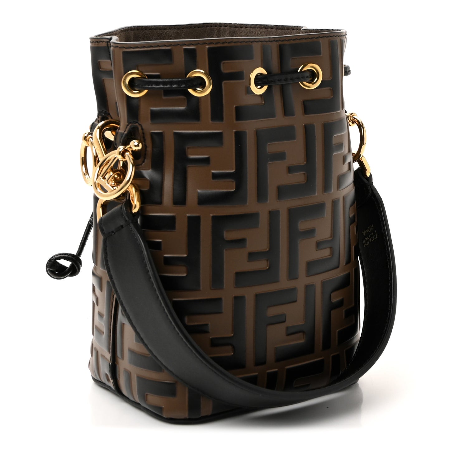 Vitello Liberty F is Fendi Bi-Color FF 1974 Embossed Mini Mon Tresor Bucket Bag Maya Black