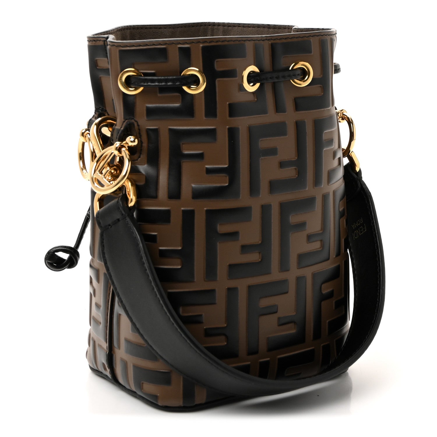 Fendi Vitello Liberty F is Fendi Bi-Color FF 1974 Embossed Mini Mon Tresor Bucket Bag Maya Black 3 of 10