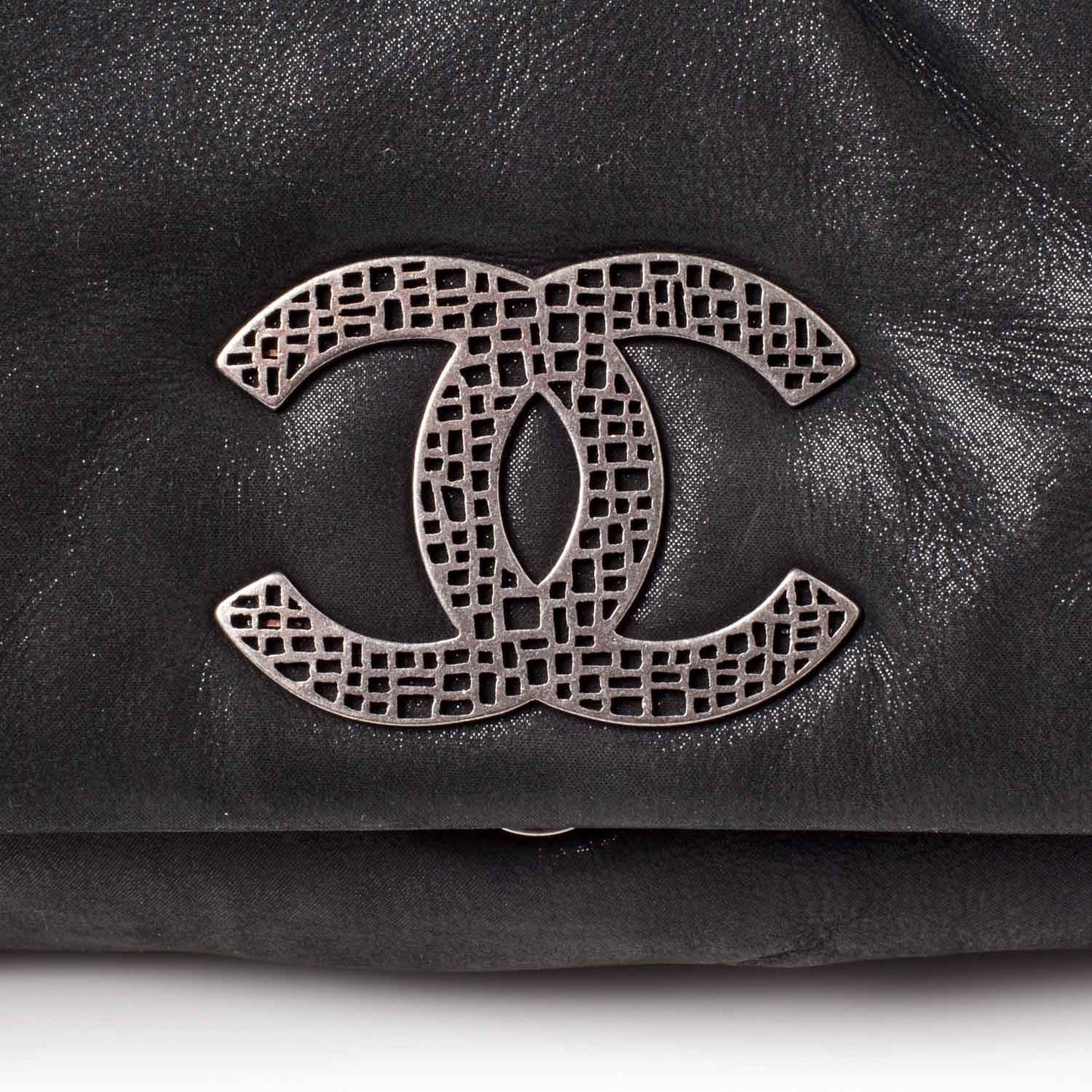 Iridescent Calfskin Glint Flap Black