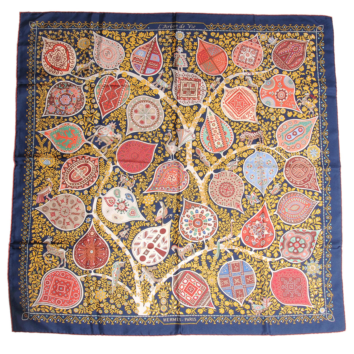 Hermes Silk L Arbre De Vie Scarf 90 Dark Bleu 2 of 5