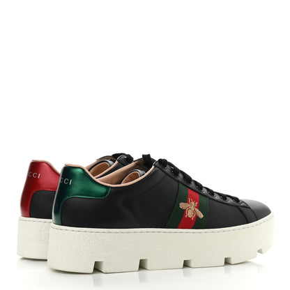 Gucci Calfskin Web Bee Embroidered Womens Ace Platform Sneakers 38 Black 4 of 8