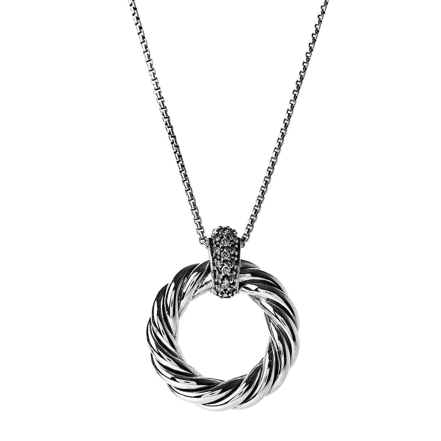 David Yurman Sterling Silver Diamond Small Cable Classics Pendant Necklace 5 of 5