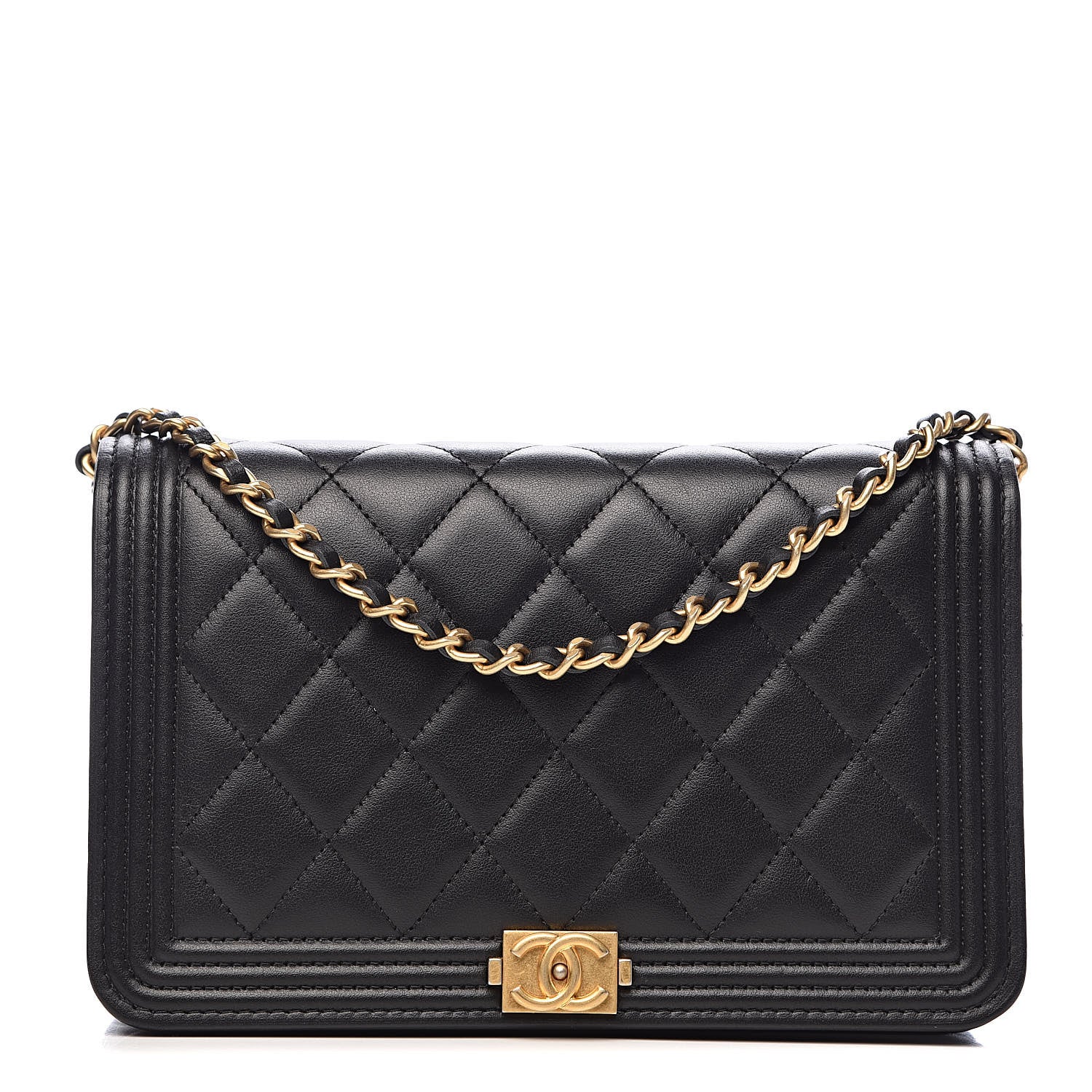 Chanel Lambskin Quilted Boy Wallet On Chain WOC Black 1 of 14
