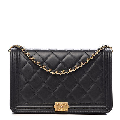Chanel Lambskin Quilted Boy Wallet On Chain WOC Black 1 of 14