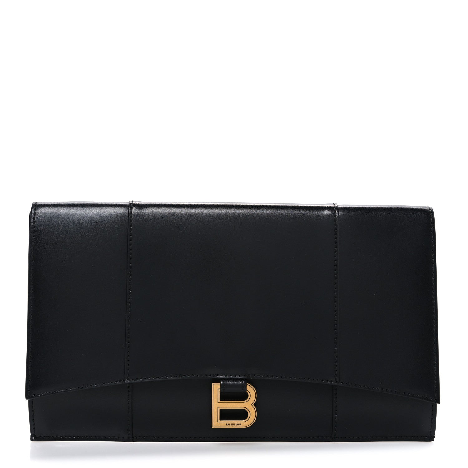 Balenciaga Shiny Box Calfskin Hourglass Flap Flat Pouch Black 1 of 7