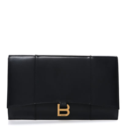 Balenciaga Shiny Box Calfskin Hourglass Flap Flat Pouch Black 1 of 7