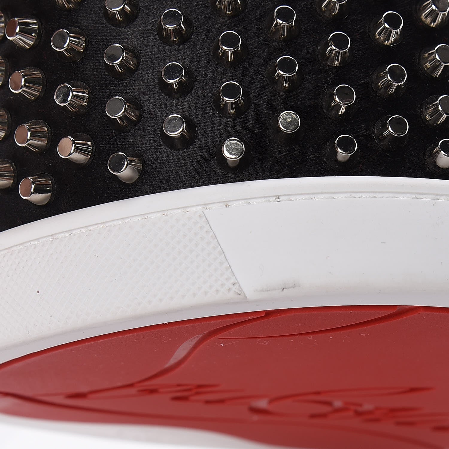 Christian Louboutin Silk Satin Calfskin Marie Jane Loubirun Studded Bucket Black Silver 10 of 12