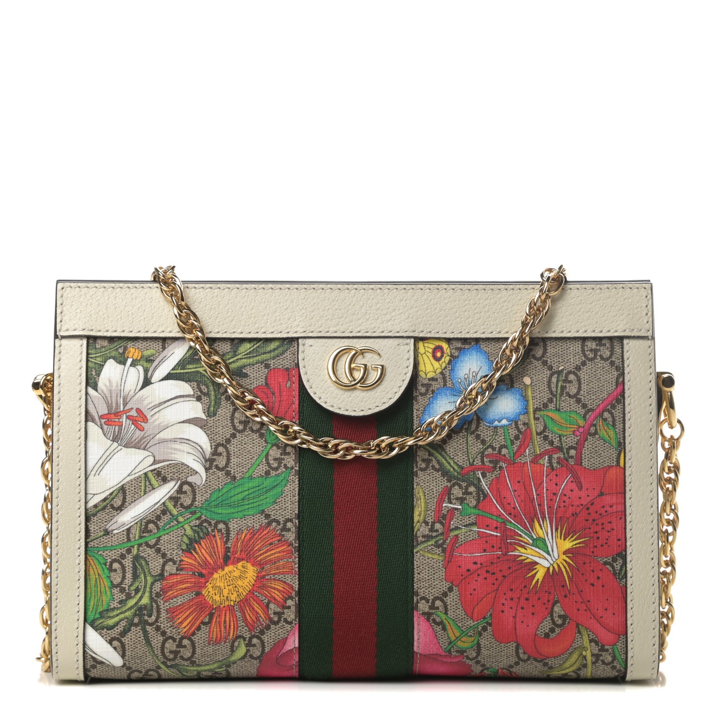 GG Supreme Monogram Flora Web Small Ophidia Chain Shoulder Bag White
