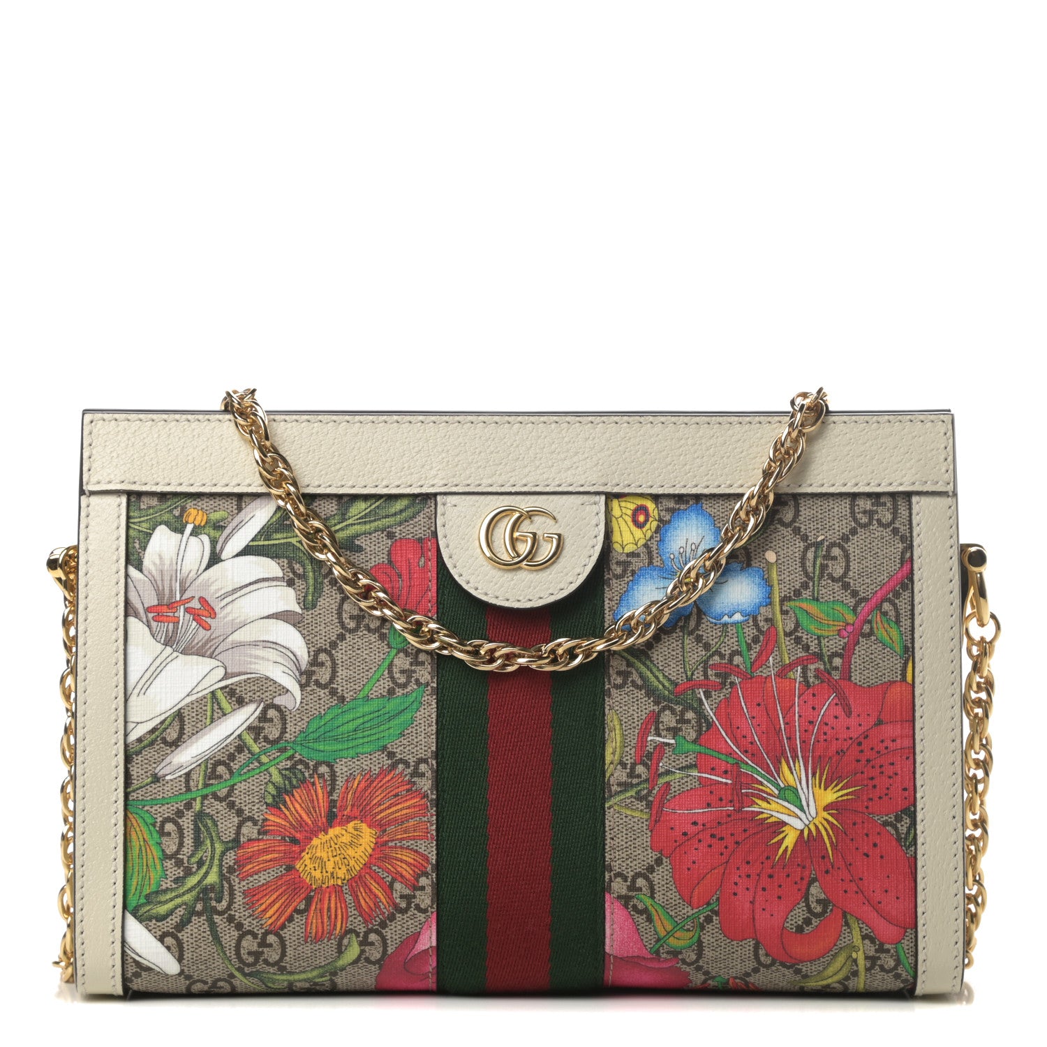 Gucci GG Supreme Monogram Flora Web Small Ophidia Chain Shoulder Bag White 1 of 10