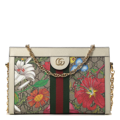 Gucci GG Supreme Monogram Flora Web Small Ophidia Chain Shoulder Bag White 1 of 10