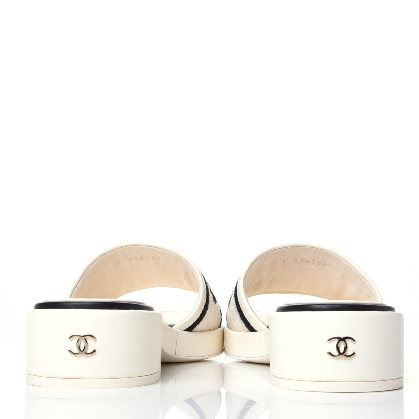 Lambskin Embroidered Logo Mules 36.5 Ivory Black