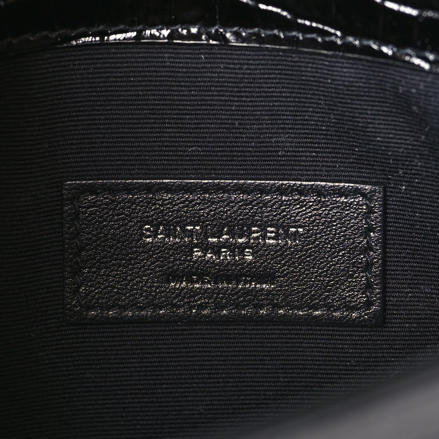 Saint Laurent Calfskin Crocodile Embossed Uptown Monogram Pouch Black 6 of 7