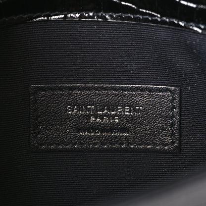 Saint Laurent Calfskin Crocodile Embossed Uptown Monogram Pouch Black 6 of 7