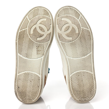 Chanel Calfskin Velvet Womens Logo Sneakers 38.5 White Beige Burgundy 6 of 12