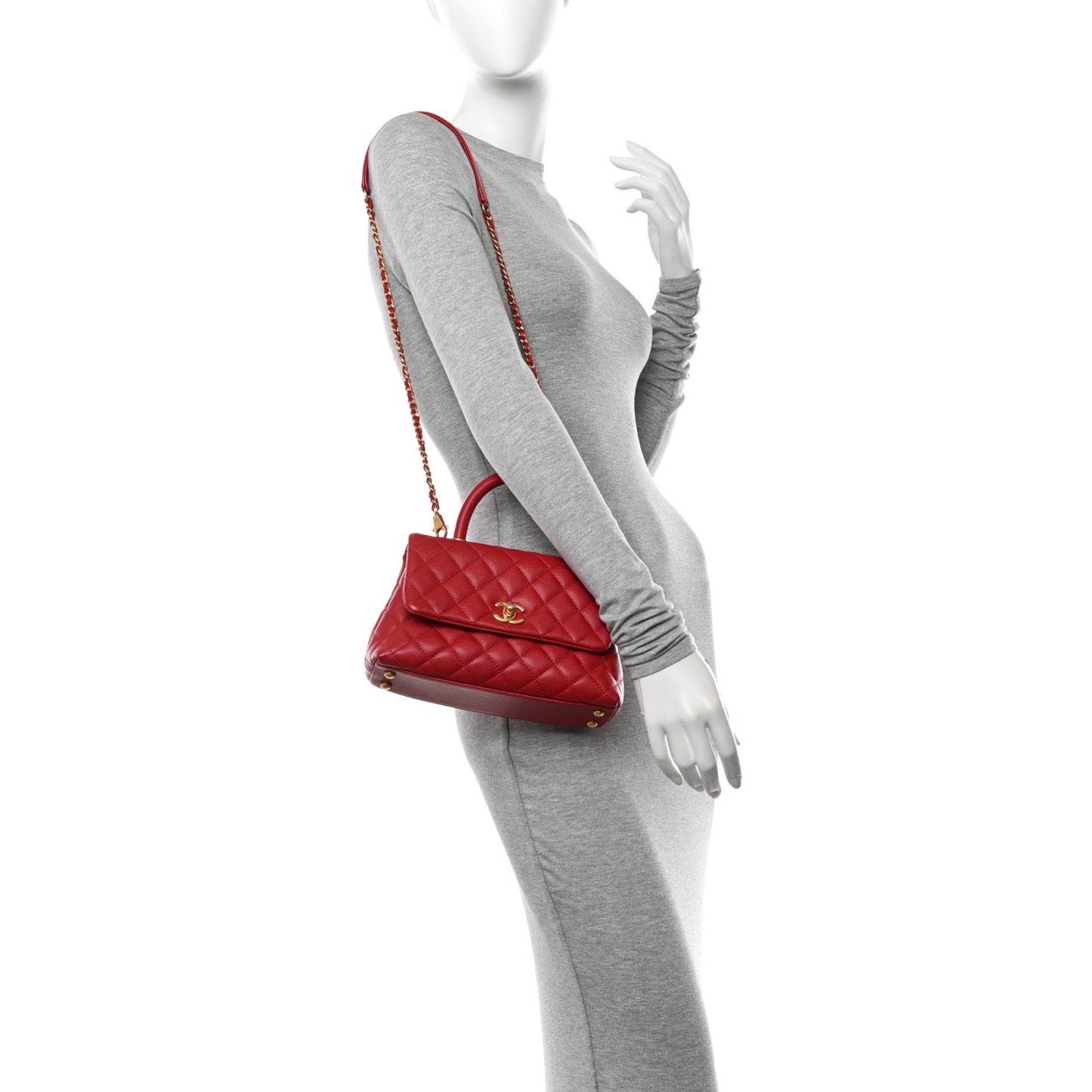 Caviar Quilted Mini Coco Handle Flap Red