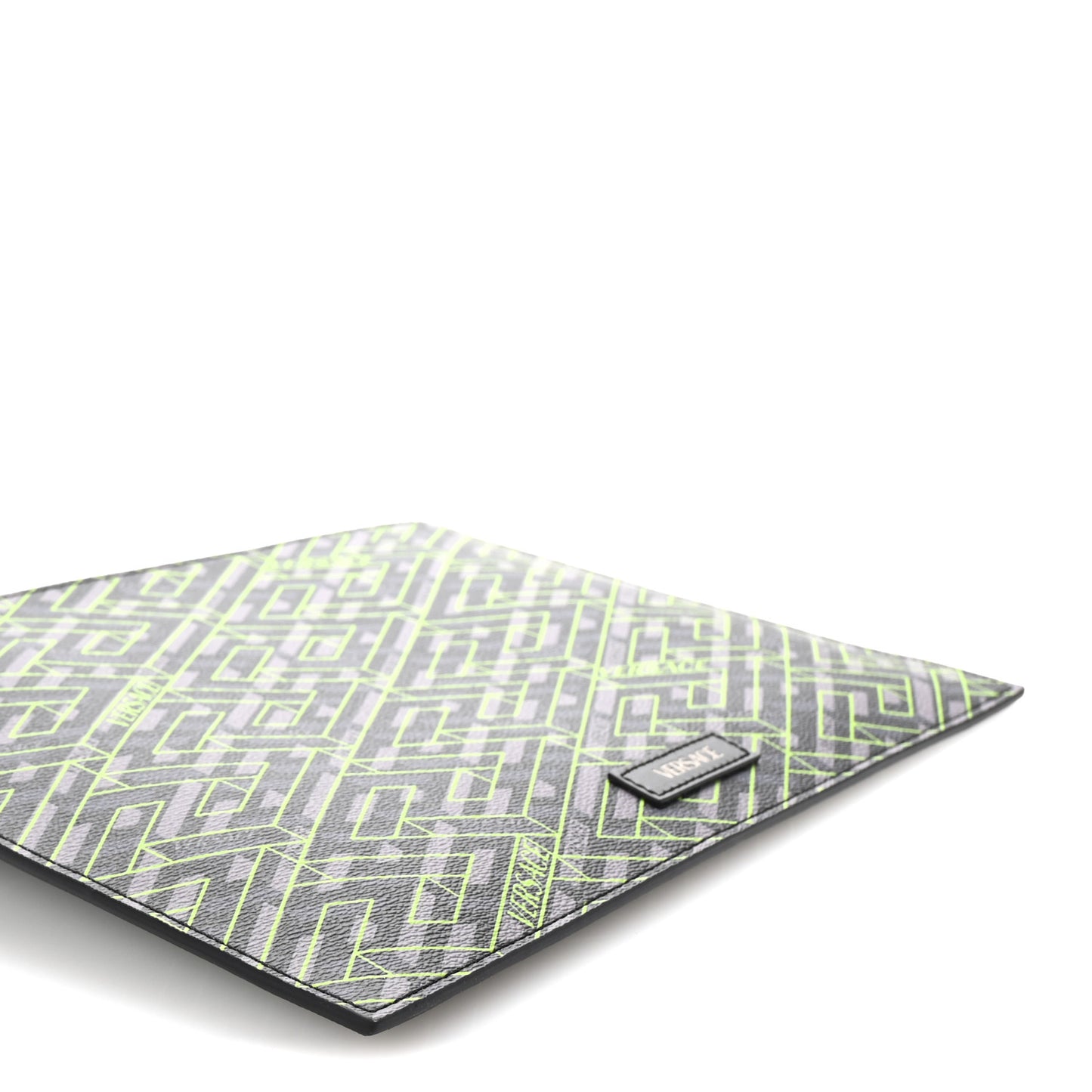 Coated Canvas La Greca Signature Pouch Black Green