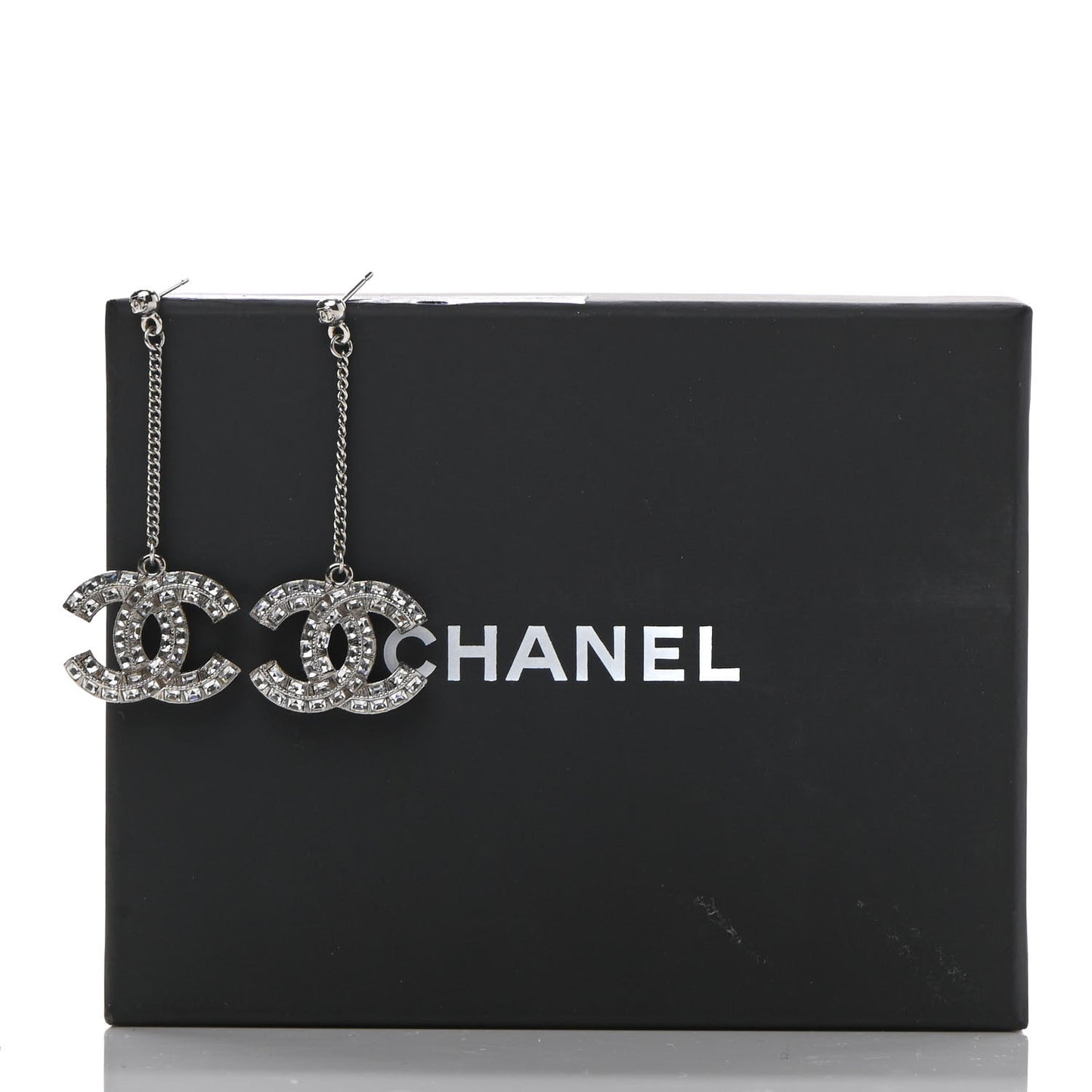 Baguette Crystal CC Drop Earrings Silver