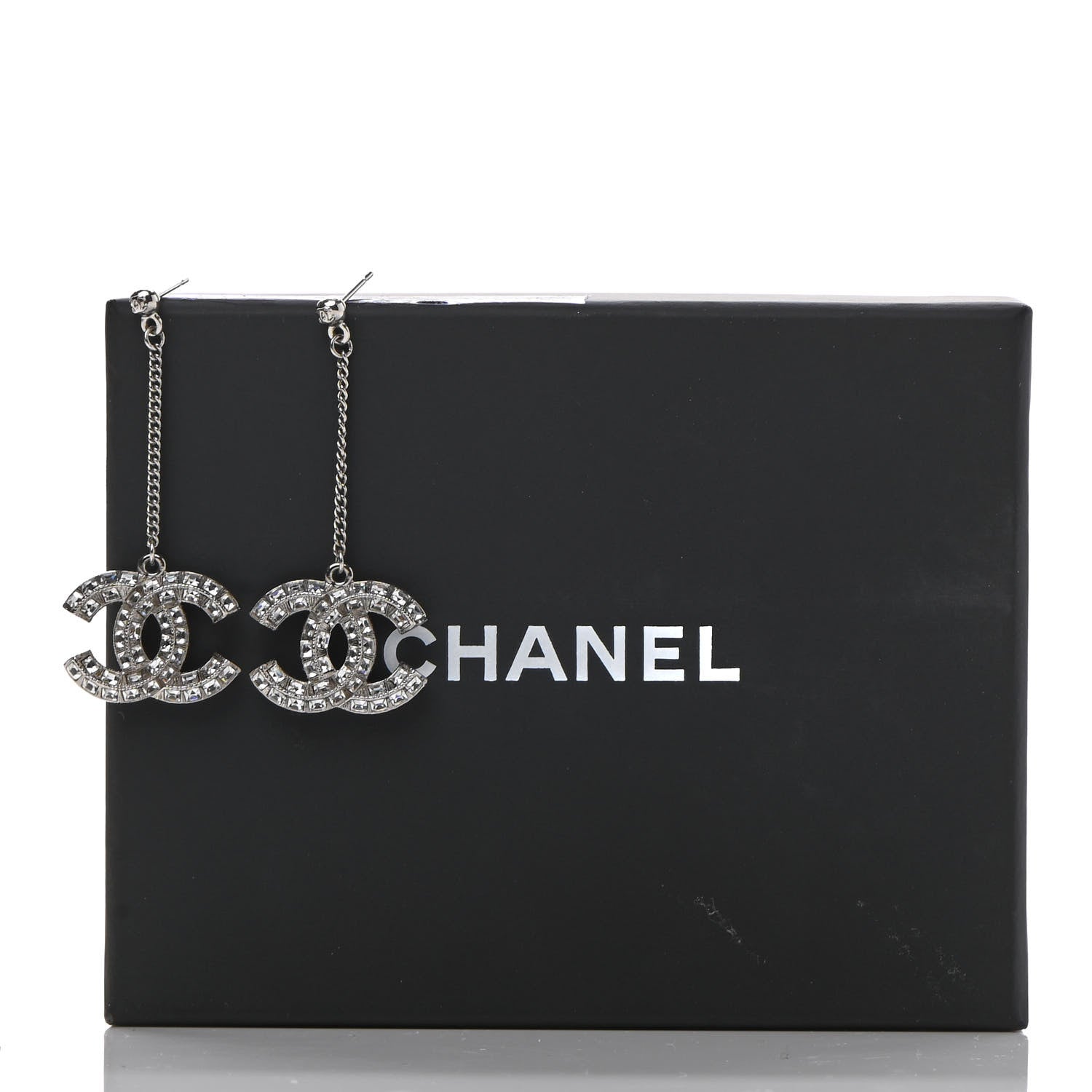 Chanel Baguette Crystal CC Drop Earrings Silver 5 of 5
