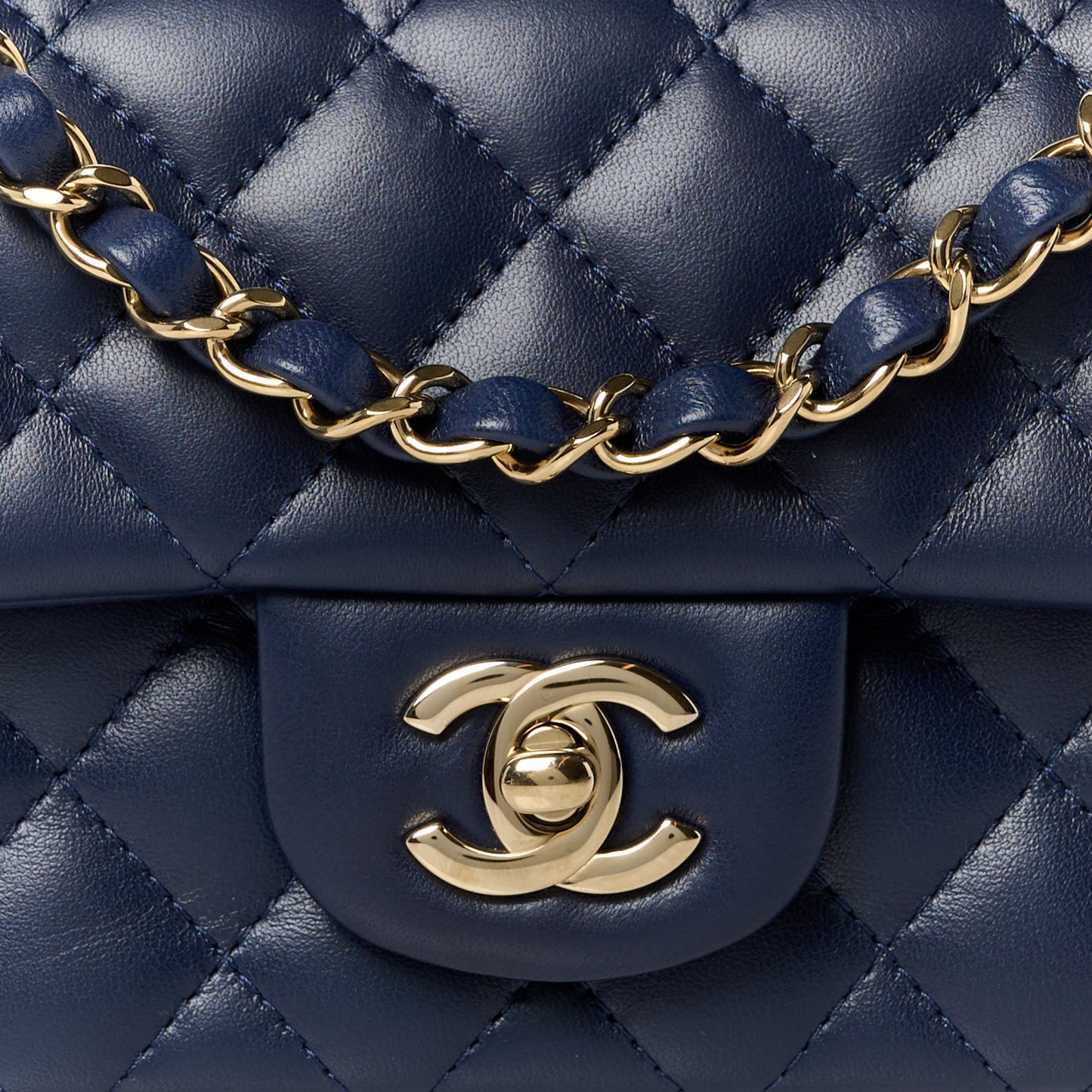 Lambskin Quilted Mini Rectangular Flap Dark Navy Blue