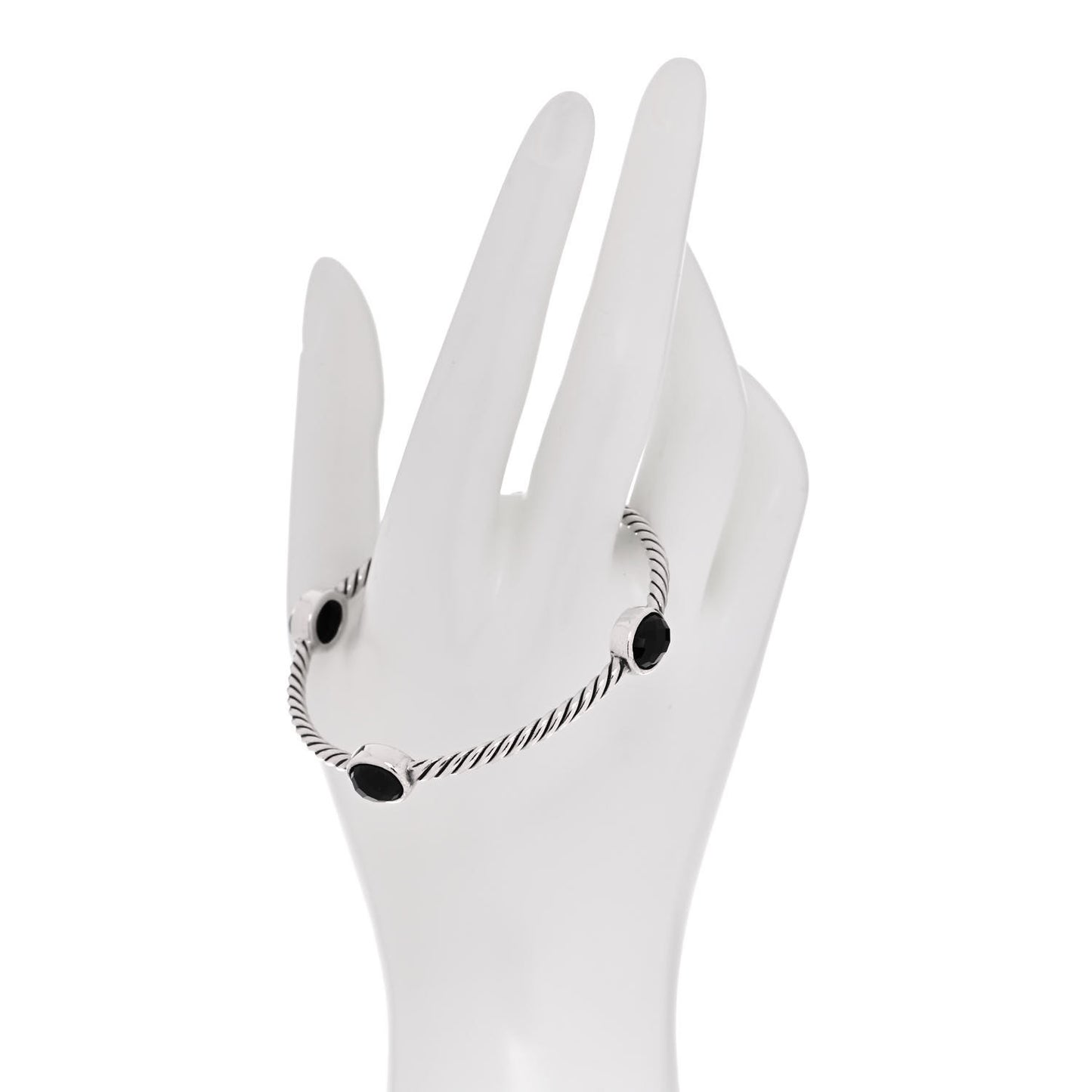 Sterling Silver Black Onyx 3mm Color Classics Four Station Bangle Bracelet