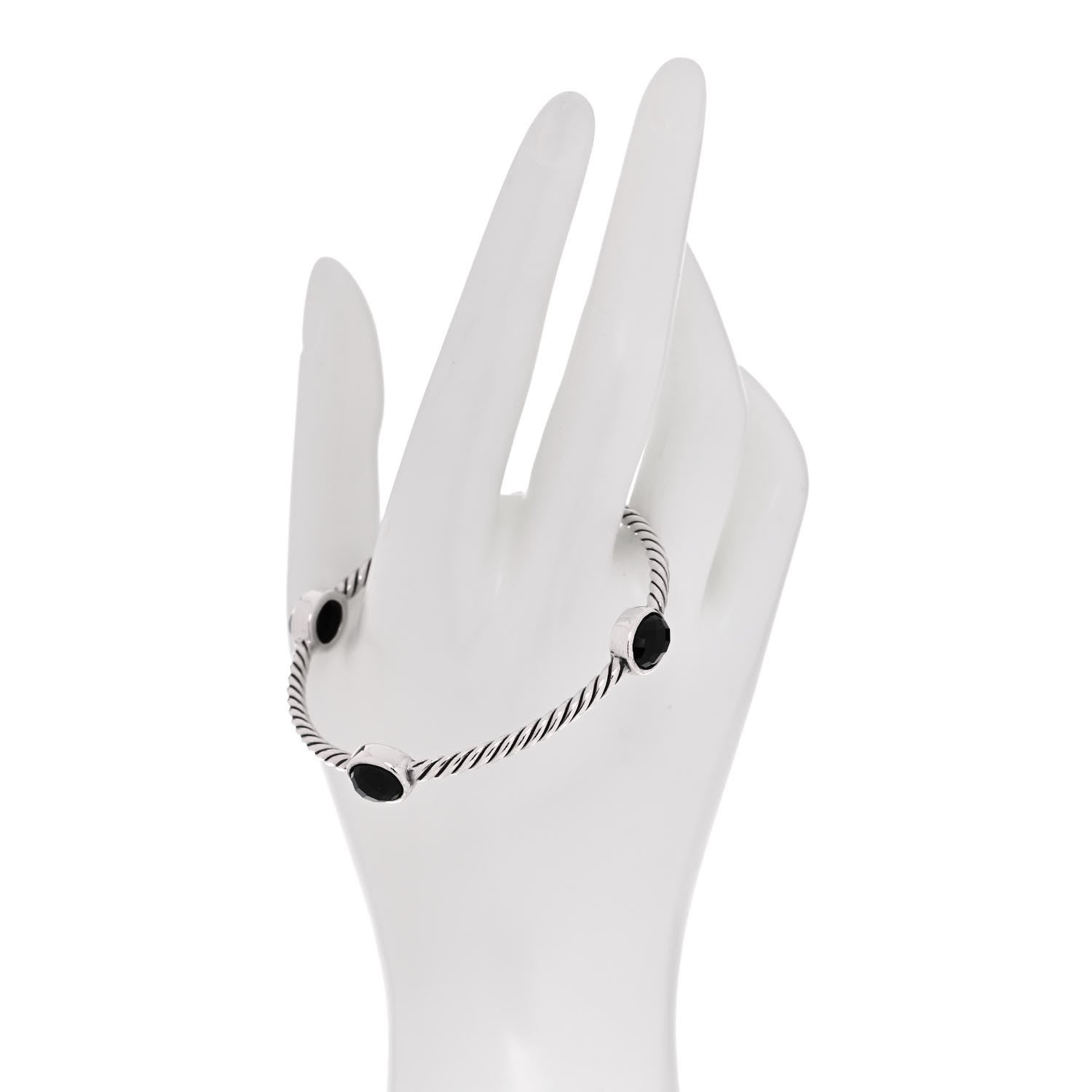 David Yurman Sterling Silver Black Onyx 3mm Color Classics Four Station Bangle Bracelet 2 of 4