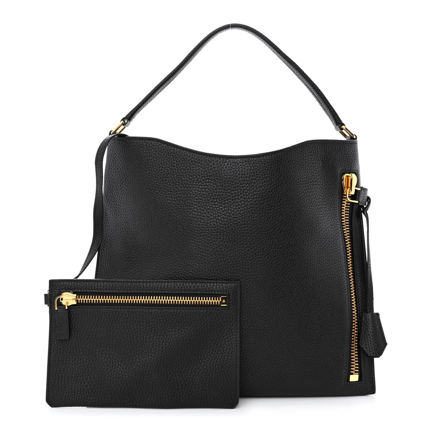 Tom Ford Pebbled Calfskin Large Alix Padlock Zip Hobo Bag Black 1 of 12