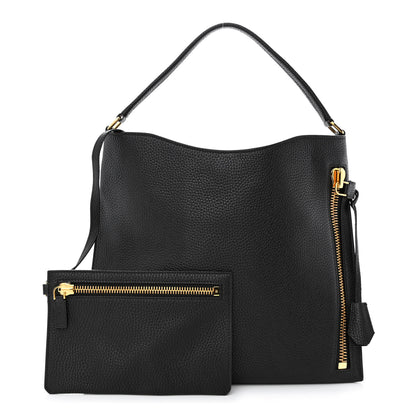 Tom Ford Pebbled Calfskin Large Alix Padlock Zip Hobo Bag Black 1 of 12