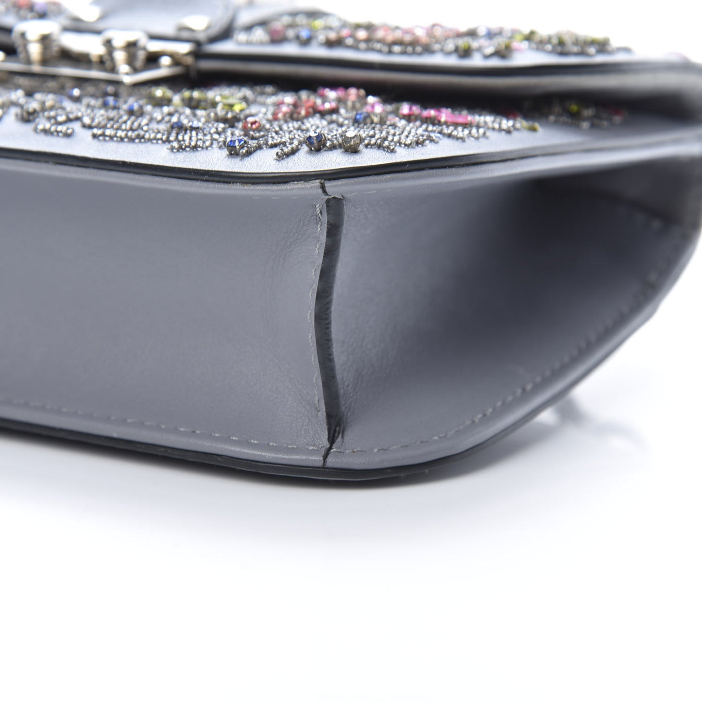 Vitello Crystal Embellished Glam Lock Rockstud Flap Periwinkle