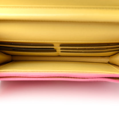 Chanel Lambskin Quilted Wallet On Chain WOC Pink Yellow 5 of 12