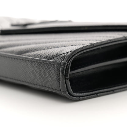 Saint Laurent Grain De Poudre Matelasse Chevron Monogram Monochrome Chain Wallet Black 9 of 11