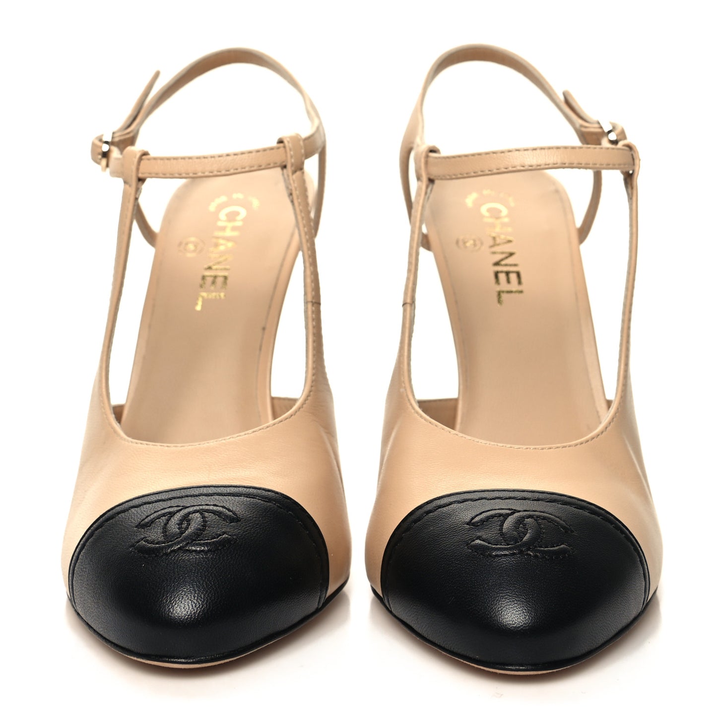 Lambskin Cap Toe CC Slingback Pumps 41.5 Beige Black