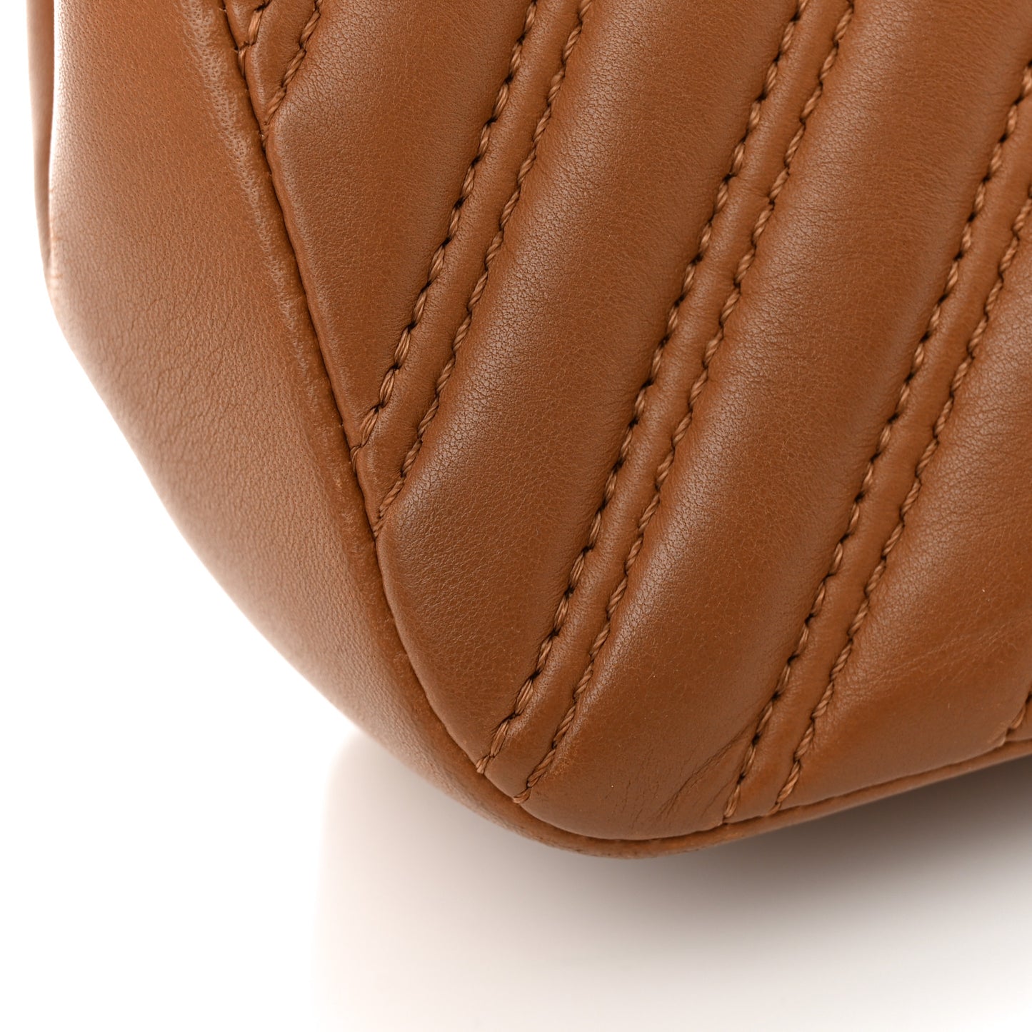 Lambskin Chevron Double Stitch Medium Single Flap Brown