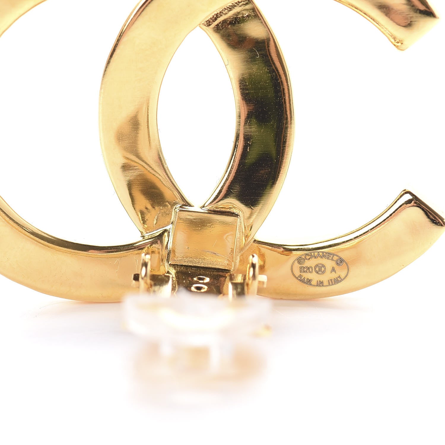 Chanel Metal CC Paris Button Clip On Earrings Gold 4 of 5