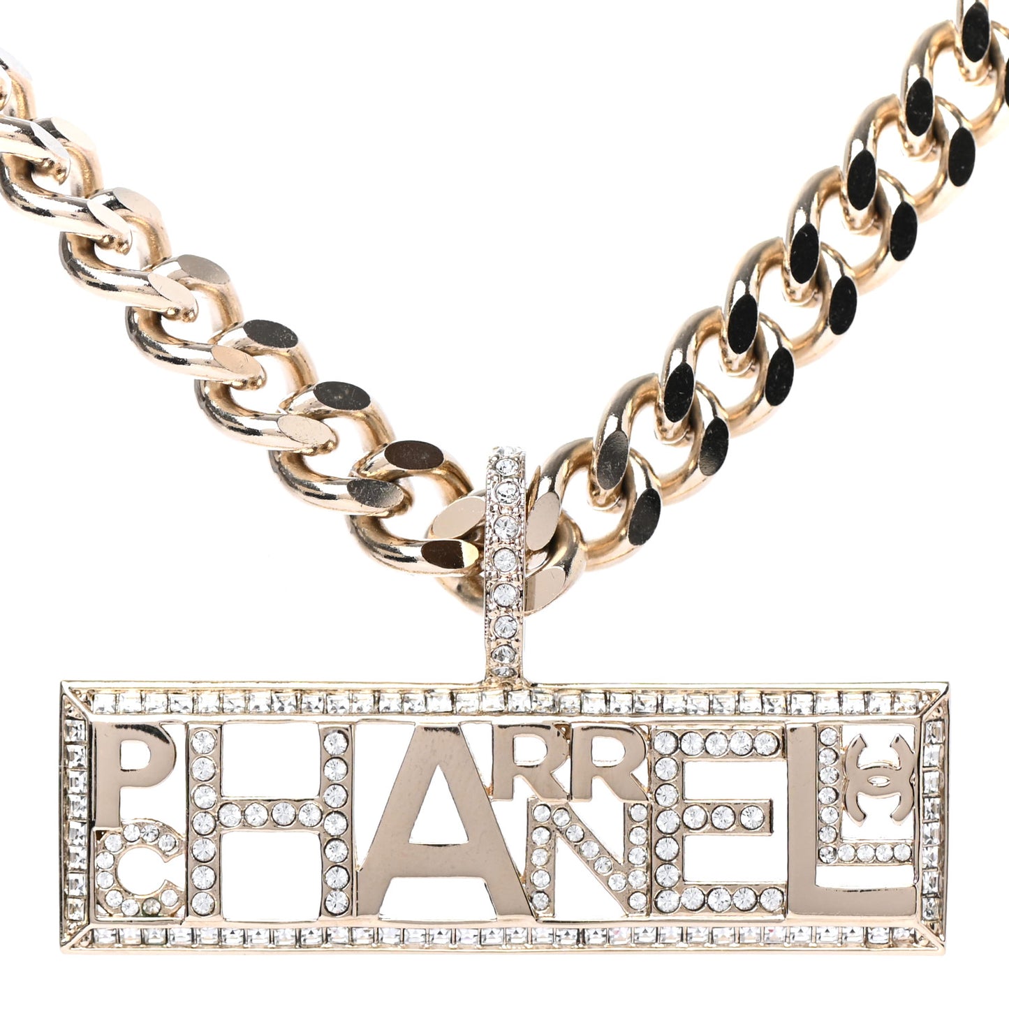 x Pharrell Williams Crystal Logo Necklace Gold