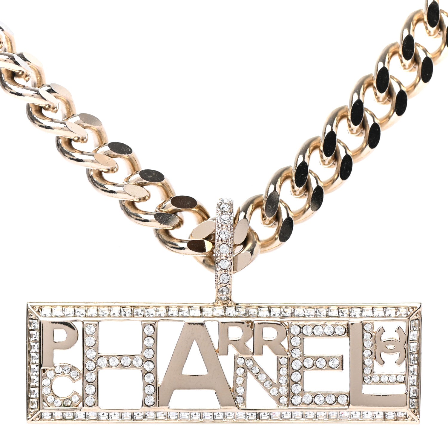 Chanel x Pharrell Williams Crystal Logo Necklace Gold 3 of 4