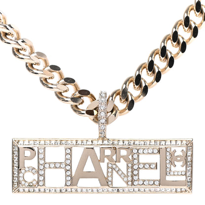 Chanel x Pharrell Williams Crystal Logo Necklace Gold 3 of 4
