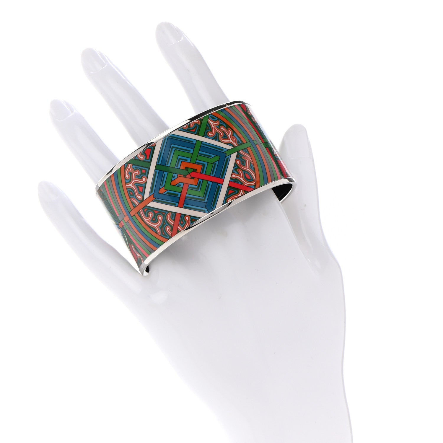 Hermes Enamel Printed Extra Wide L'Arbre Du Vent Bracelet 70 Folk 2 of 5