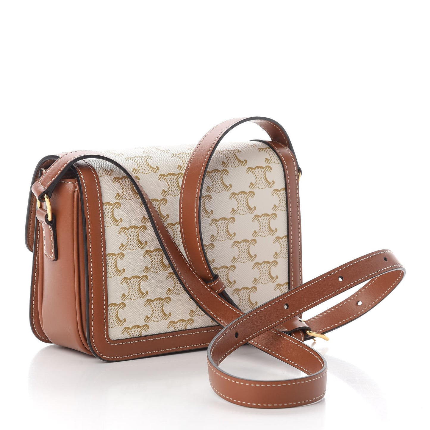Calfskin Triomphe Canvas Teen Triomphe Bag White