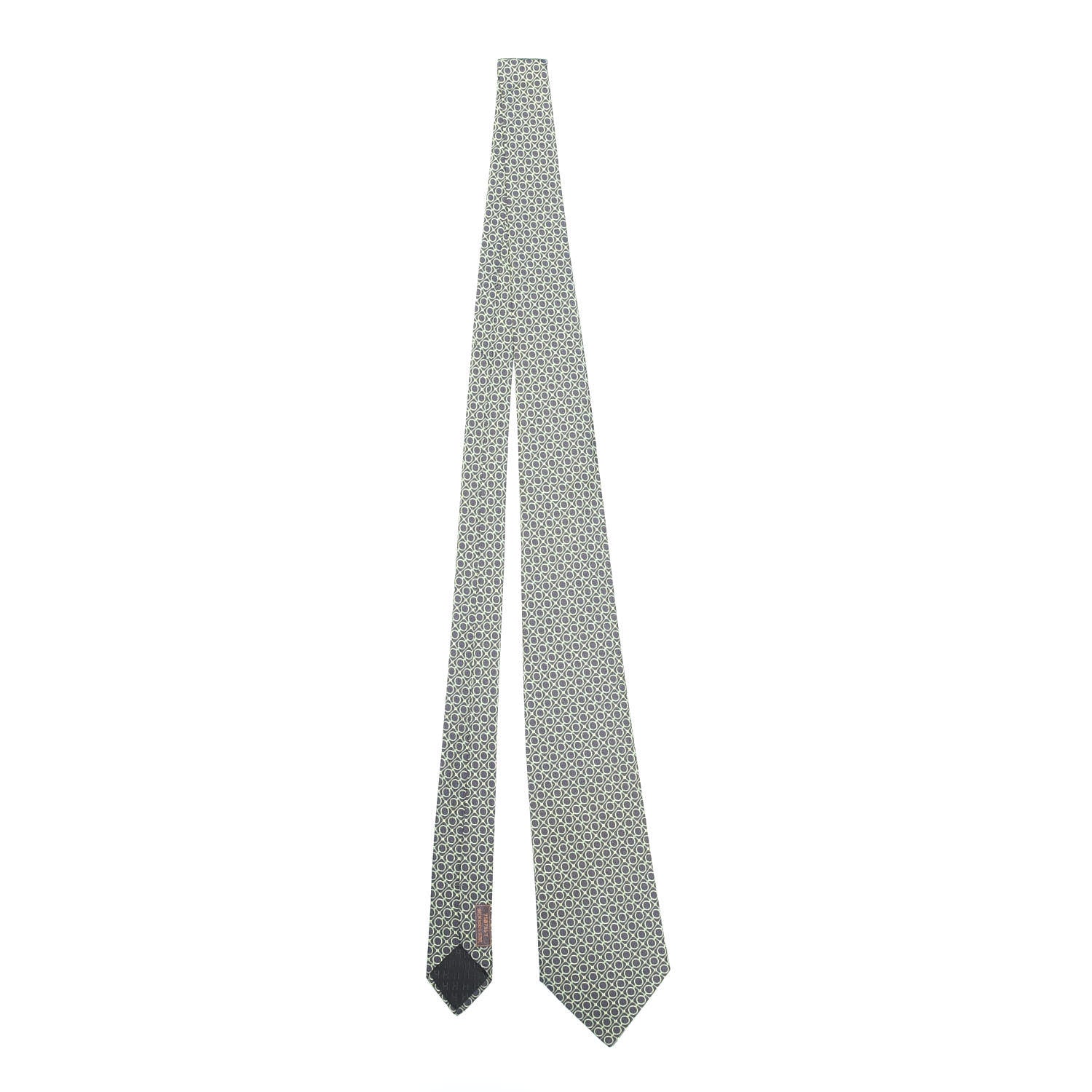 Hermes Silk Printed Mens Cravate Neck Tie Marron Vert 1 of 5