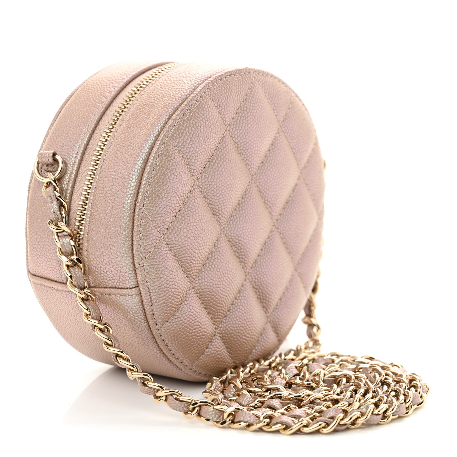 Chanel Iridescent Caviar Resin Quilted Round Clutch With Chain Beige 3 of 10