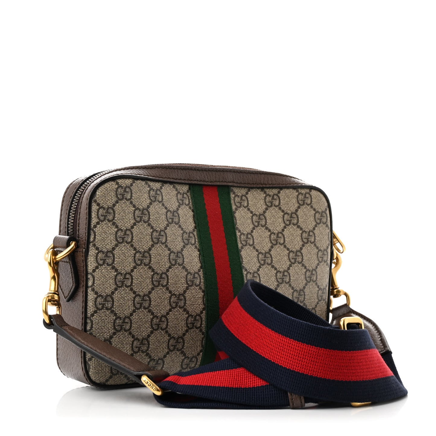 GG Supreme Monogram Textured Dollar Calfskin Web Ophidia Wristlet Shoulder Bag Beige Ebony New Acero