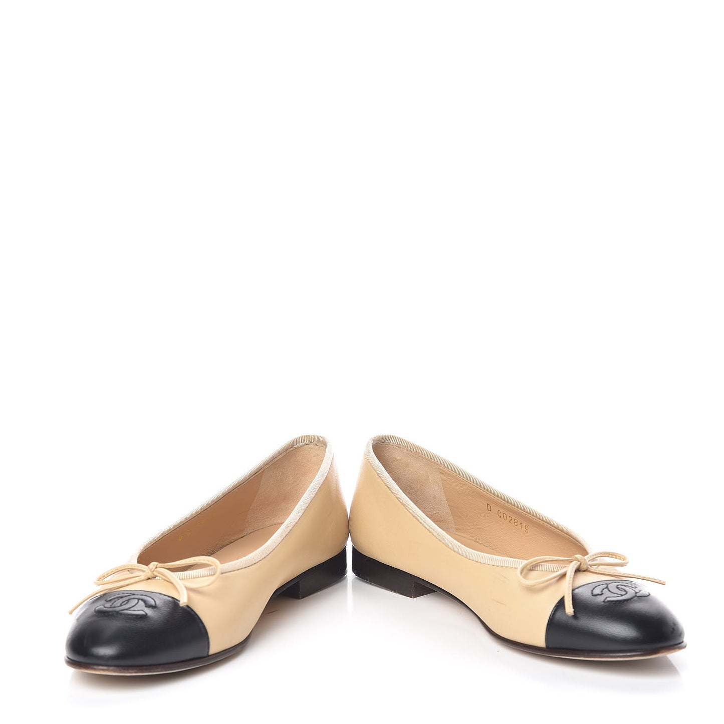 Lambskin Cap Toe CC Ballerina Flats 37 Beige Black